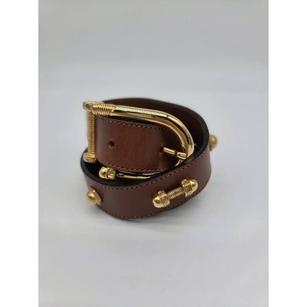 Satchi Brown Leather Belt Gold Buckle 75/30 Dress‎ Work Italy Steampunk VNTG
